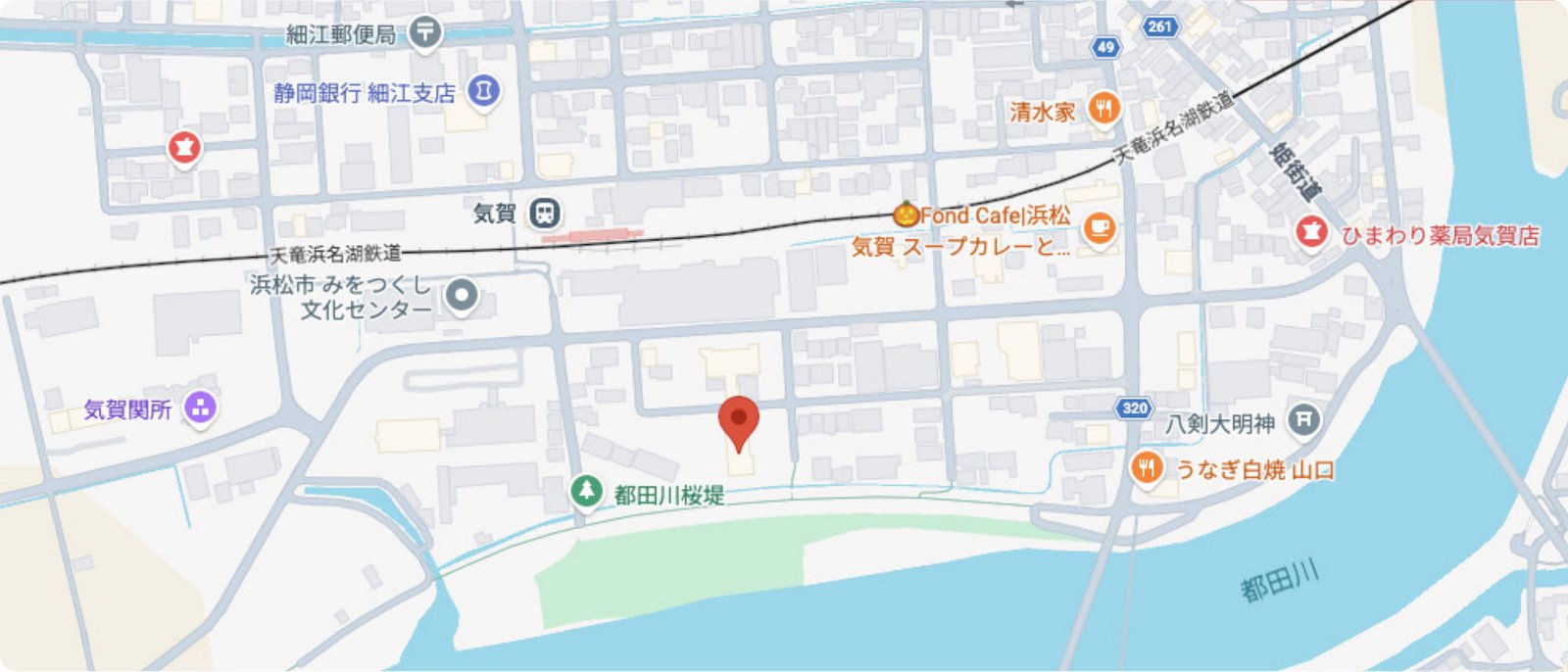 坪井人形会館の所在地地図(浜松市浜名区細江町気賀288)
